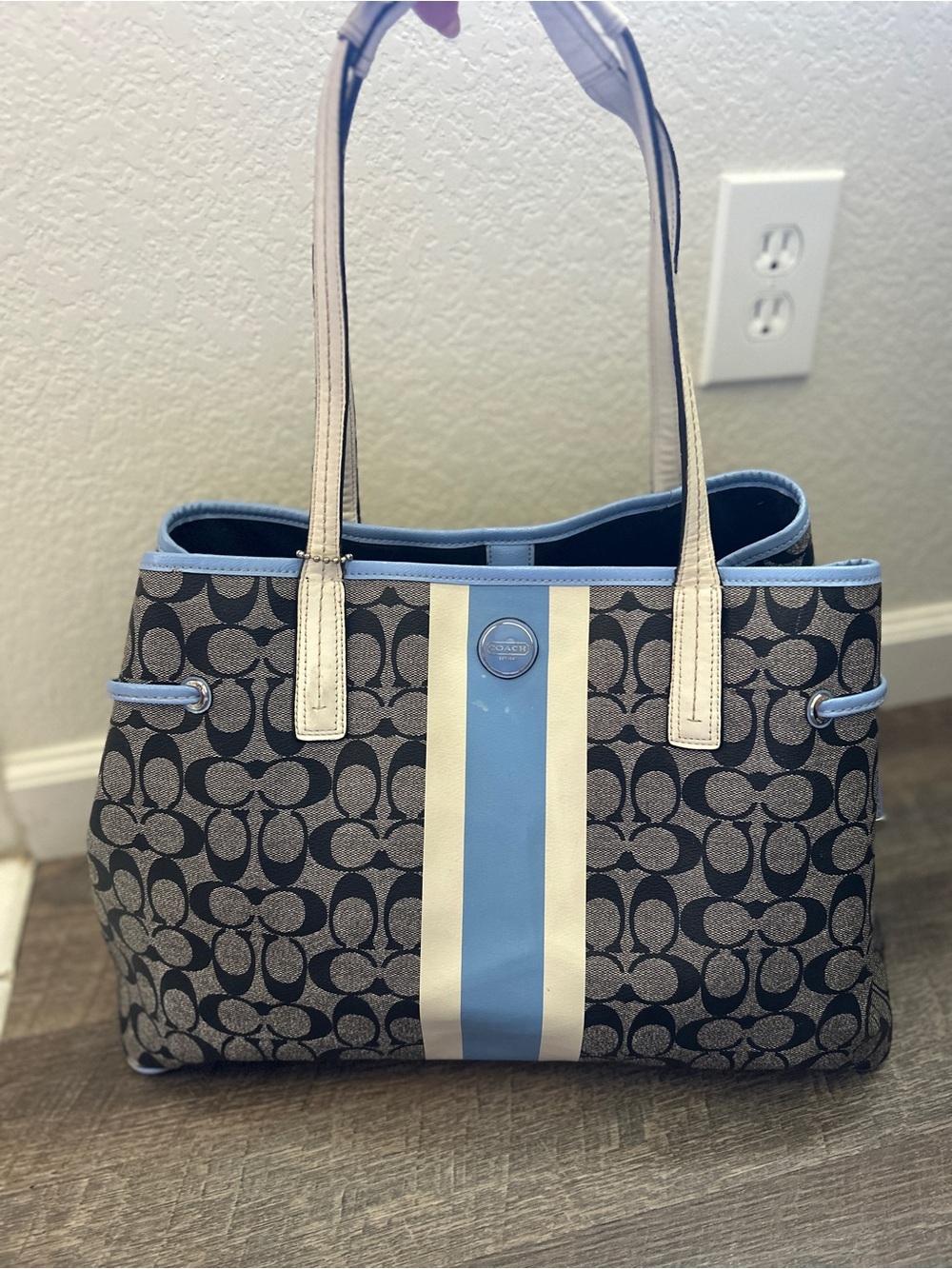 Coach Signature Stripe Large Carryall Tote Bag